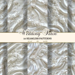 Eleganti modelli senza cuciture per matrimonio JPG, sfondo bianco satinato, pizzo da sposa JPG, texture abito da sposa, carta per album di ritagli di matrimonio stampabile