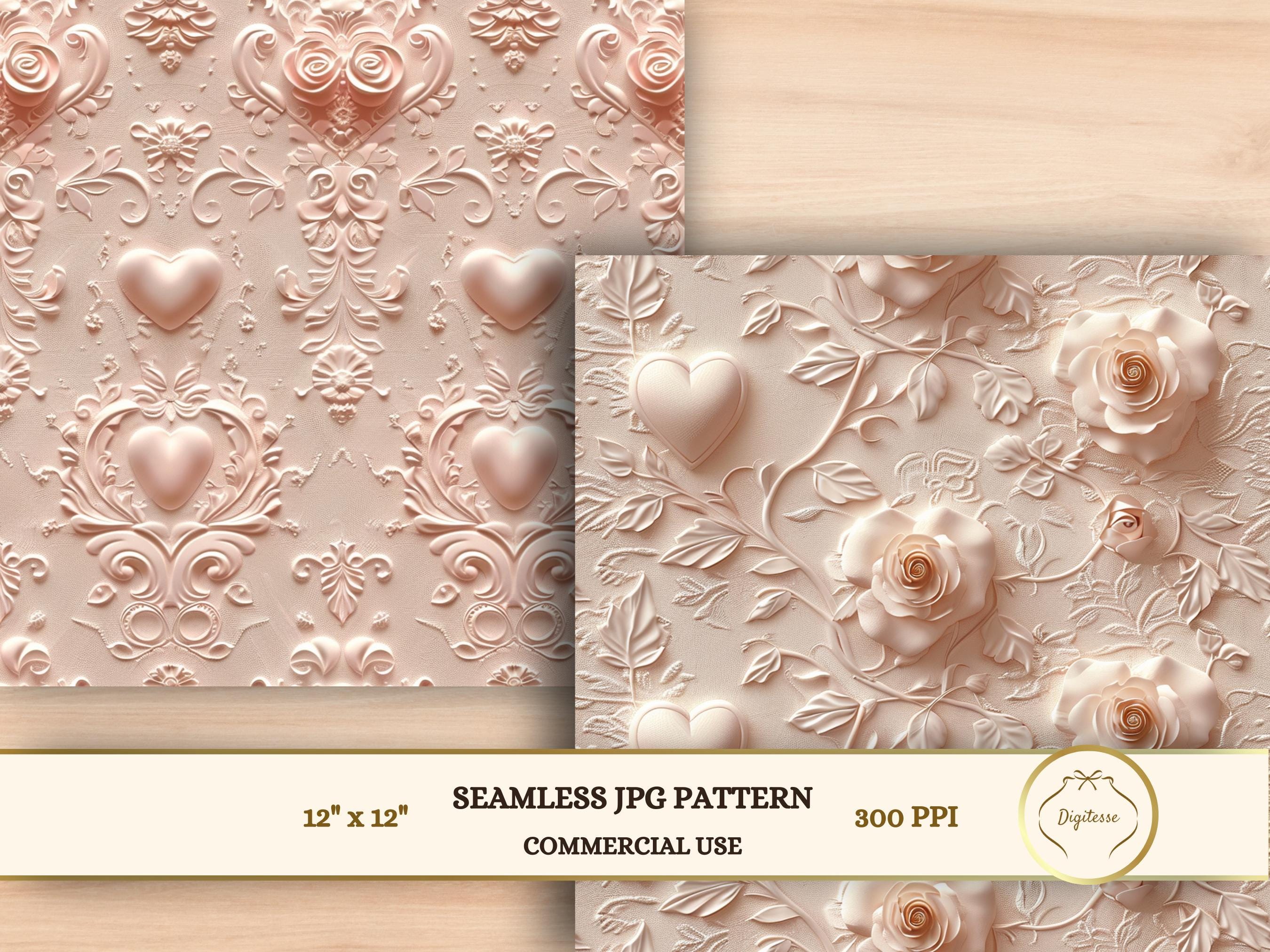 Embossed Valentine's Day Paper: Pink Hearts Rococo Patterns (JPG ...