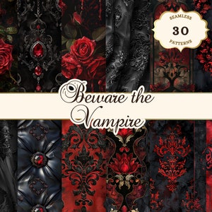 Gothisches nahtloses Musterset, Vampirästhetik Junk Journal druckbares Papierpaket, antike königliche Luxus nahtlose Muster JPG, dunkle Romantik