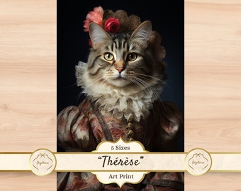 Pintura de gato malhado real, pôster renascentista de gato malhado, presente de gato malhado fantasiado, retrato histórico de gato rainha, presente de feriado para gatos