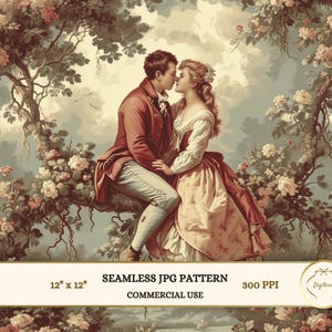 Rococo Couples Watercolor Patterns, Romantic Scrapbook Paper (digital ...