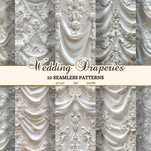 Nahtlose Texturen Hochzeit JPG, elegantes digitales Brautpapier, drapiertes weißes nahtloses Muster, Elfenbeincreme druckbares Scrapbookpapier