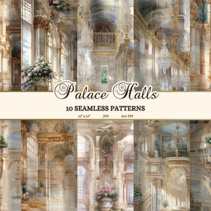 Palácio de Versalhes Junk Journal, Elegante Papel Digital Royal Rococó, Light Academia Padrão Estético Aquarela Sem Costura, Clip Art Francês