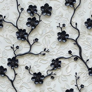 CUSTOM LISTING schwarz-weiße Tapete mit floraler Prägung