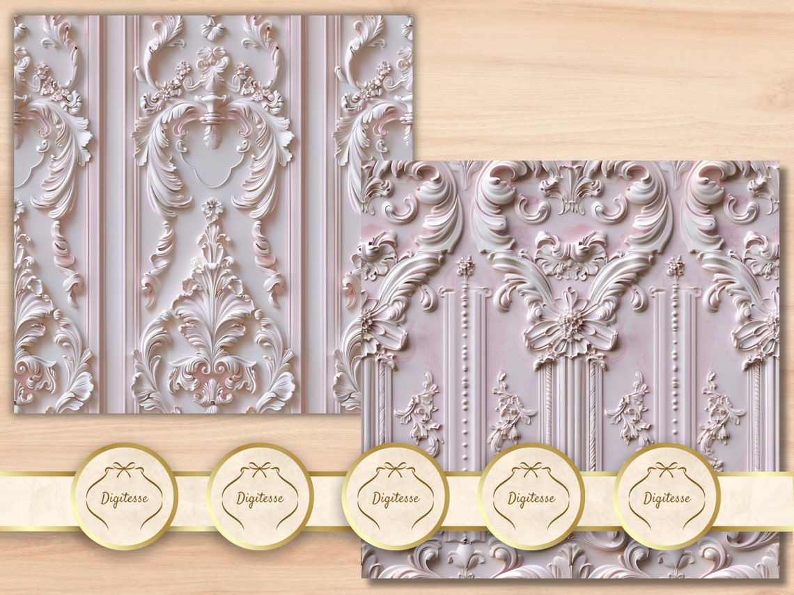 Marie Antoinette Pink Rococo Wall Seamless Patterns (digital Download ...
