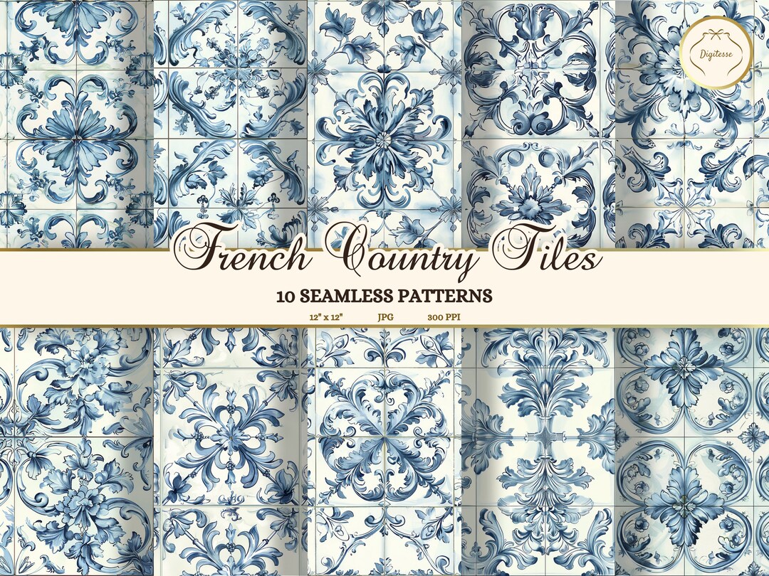 French Patterns French Country Tile Patterns, Blue White Chinoiserie, Scrapbook Paper ...