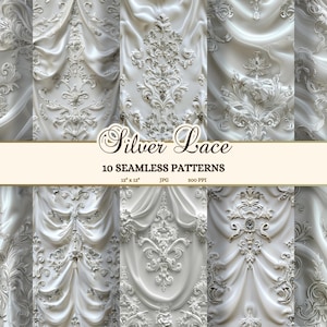 Luxus Hochzeit Texturen Download, Silber Stickerei JPG, Elegante Braut Nahtlose Muster Braut, Satin Spitze Hintergründe Printable