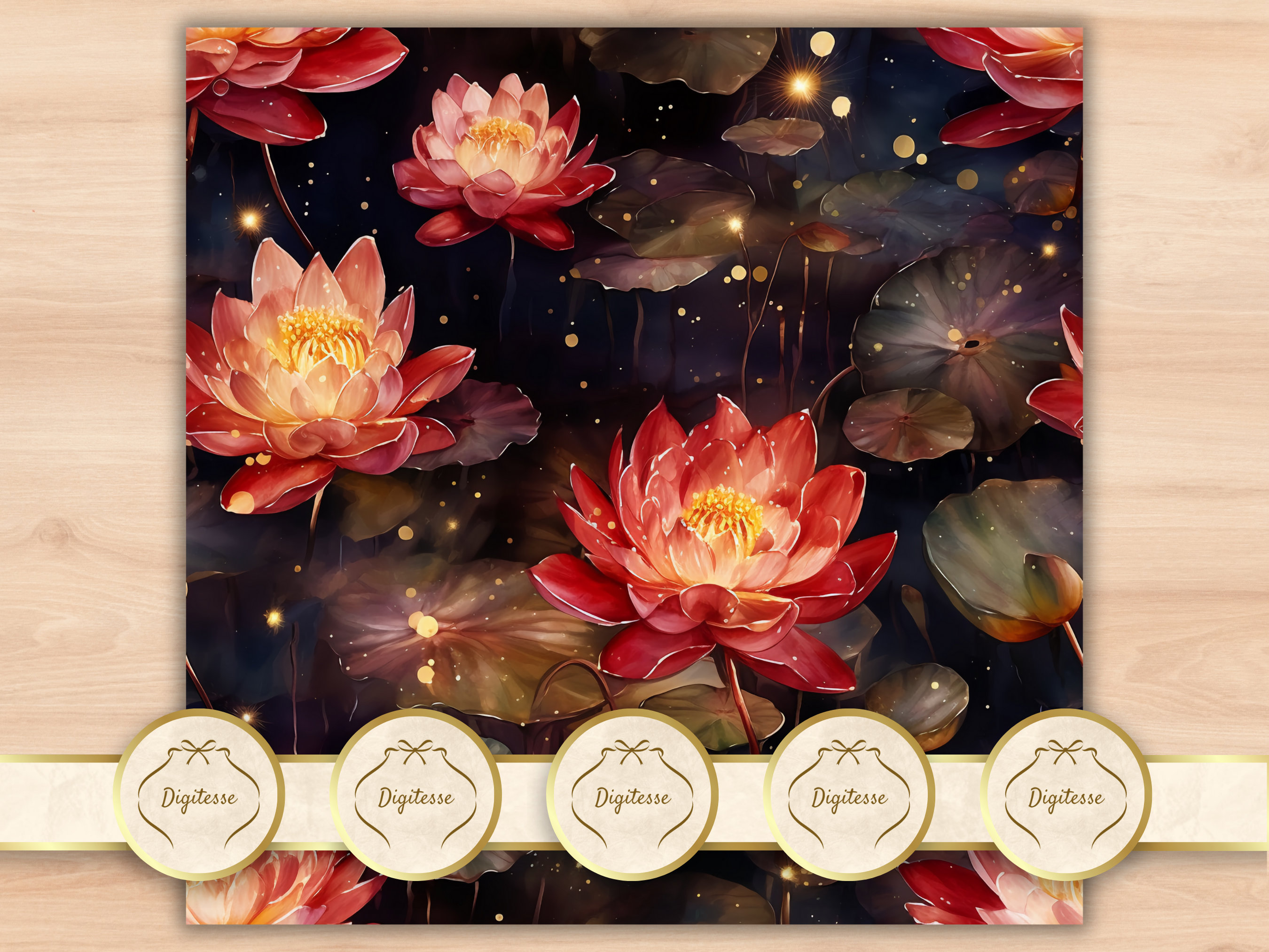 Seamless Pattern Watercolor Floral Water Lilies, Water Lily Digital ...
