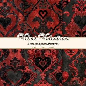 Gothic Velvet Heart Seamless Patterns, Dark Romance Wallpaper (Digital Paper)