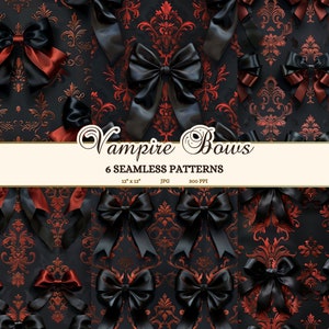Vampire Bows Digital Paper, Gothic Damask Pattern (Digital Download)
