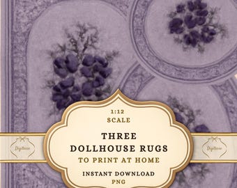 Printable Dollhouse Rugs (Purple), 1:12 Scale Cottagecore Miniatures (Digital Download)