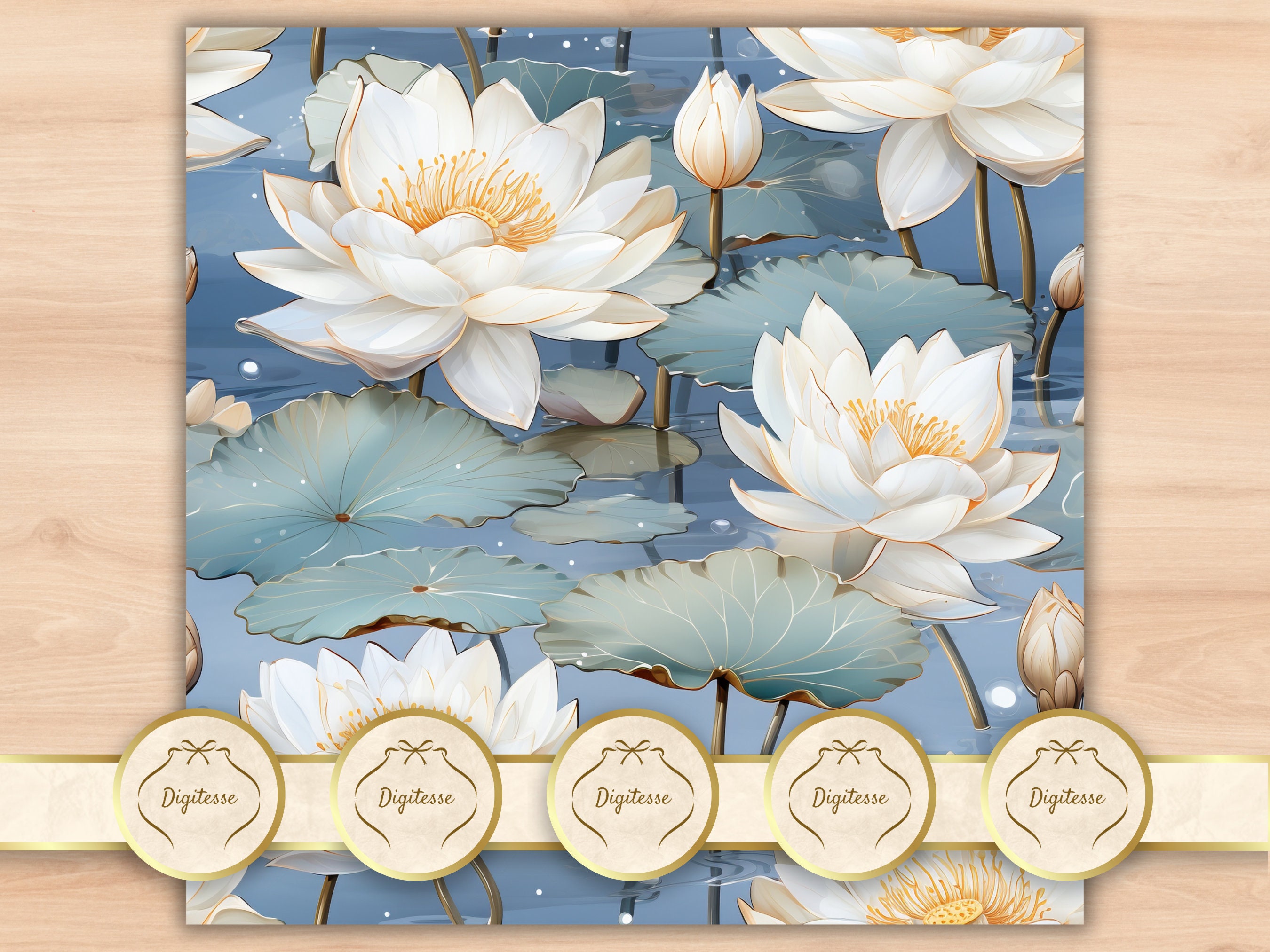 Seamless Pattern Watercolor Floral Water Lilies, Water Lily Digital ...