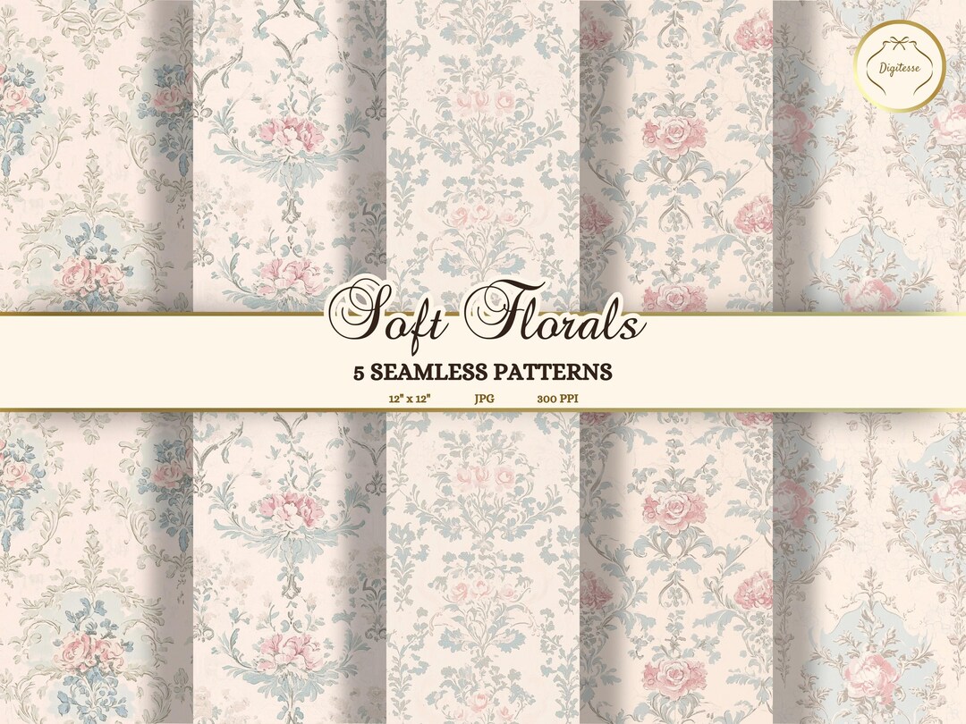 Vintage Floral Seamless Patterns: Shabby Chic Digital Paper (JPG) - Etsy