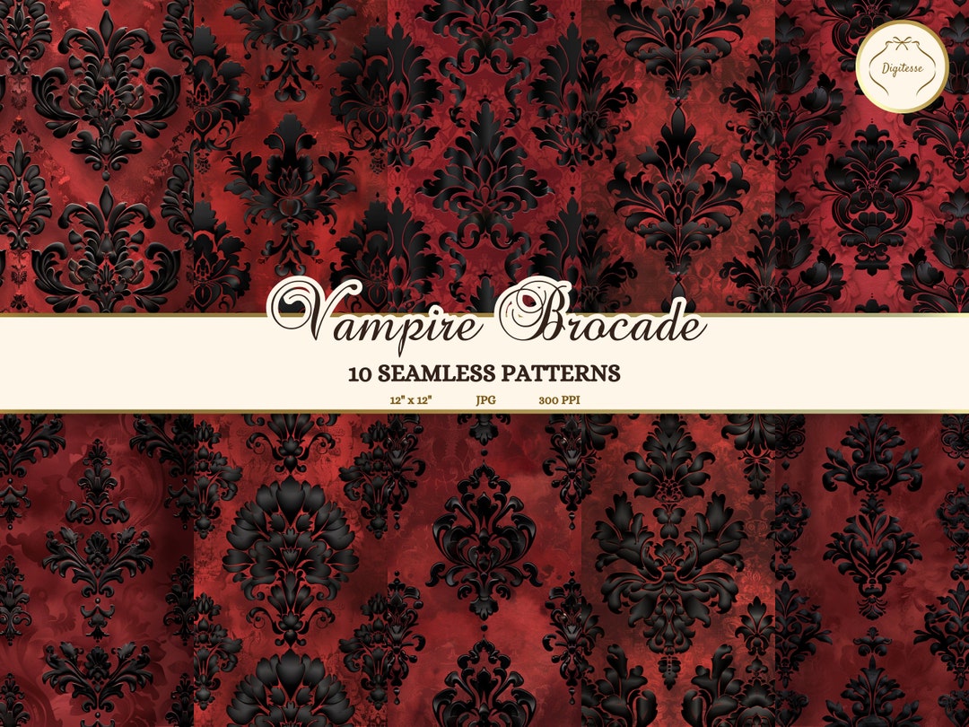 Red and Black Brocade Seamless Pattern Set, Vampire Aesthetic Brocade ...