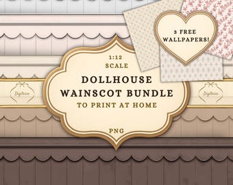 Printable Cottagecore Dollhouse Wainscot and Scalloped Trim Bundle (Instant Download)