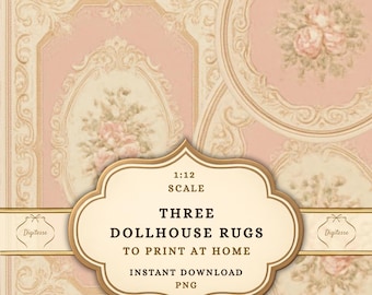 Pink Aubusson Rugs for 1:12 Scale Dollhouse, Rococo Printable Miniature Decor (Instant Download)
