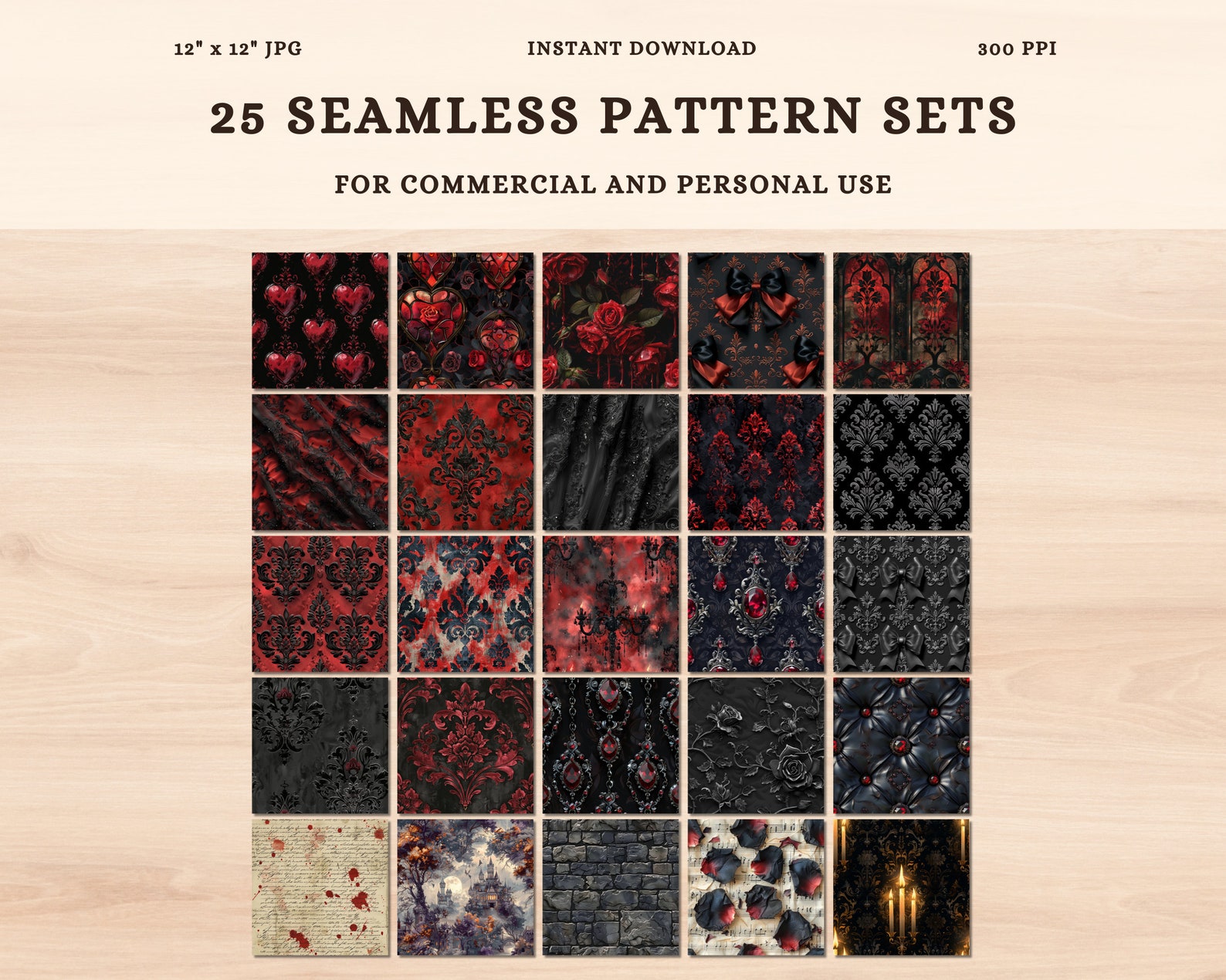 Vampire Weekend Croakerman Pattern Gothic Vampire Seamless Patterns, Dark Victorian Wallpaper (digital ...