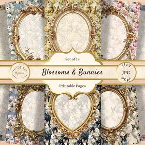 Cottagecore Häschen Scrapbook Papier für Ostern, Shabby Chic Viktorianische Kaninchen Junk Journal JPG, Süßes Tier Notebook Papier für Babyparty