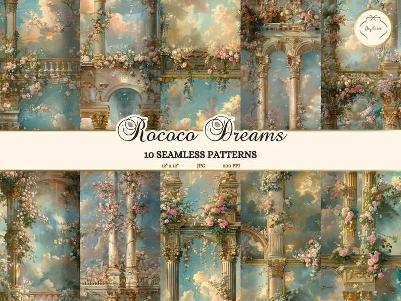 Rococo Palace Junk Journal Paper, Light Academia, Seamless Floral (JPG ...