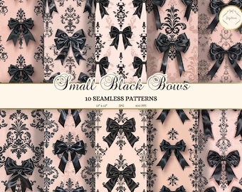 Small Black Satin Bows, Coquette Aesthetic Junk Journal, Parisian Seamless Patterns, Pink Damask Scrapbook Paper, Balletcore Printable JPG