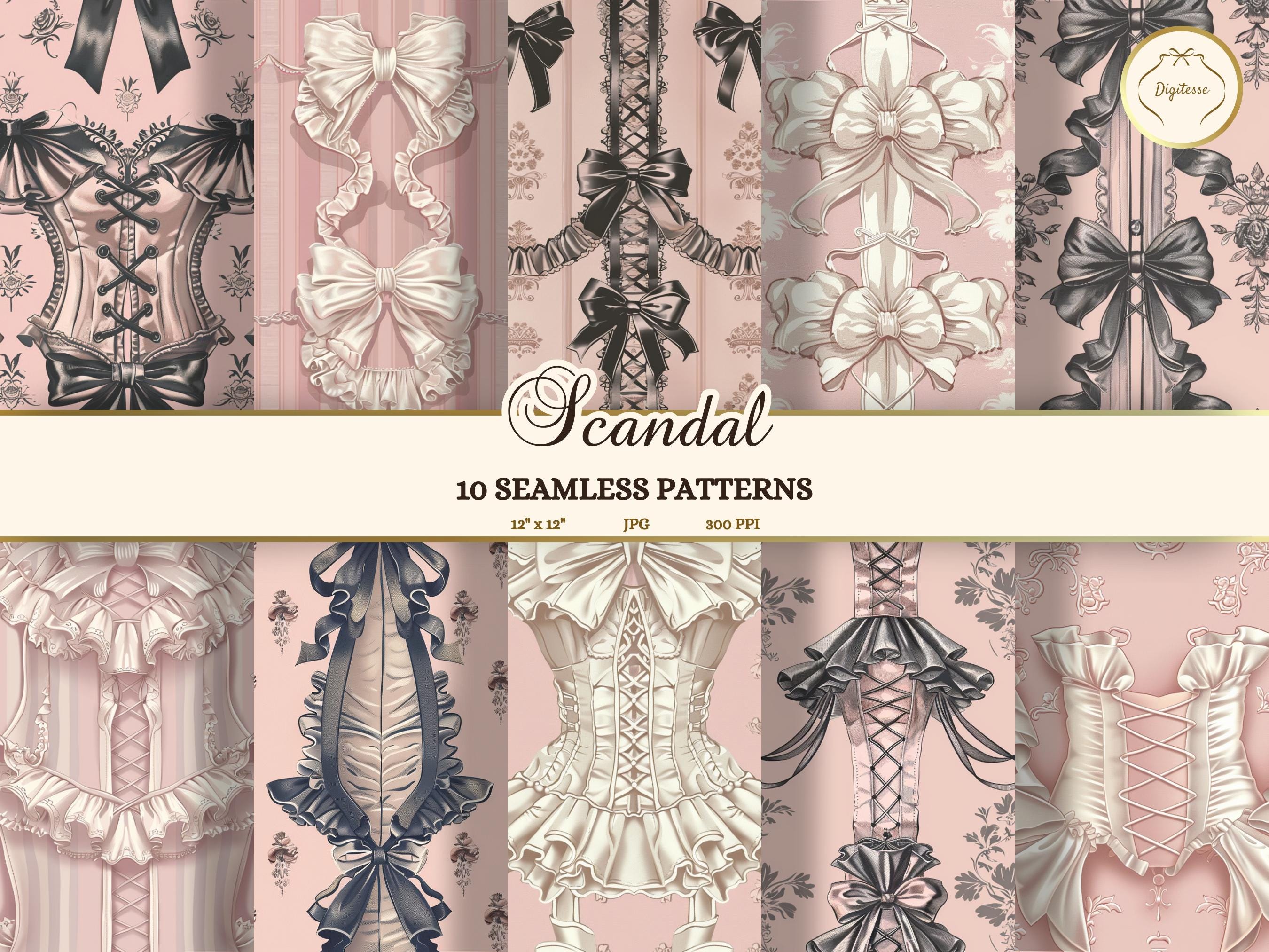 Coquette Aesthetic Seamless Paper, Rococo Lingerie Digital Paper, Vintage Corset Wallpaper, French Boudoir Fabric Texture, Pink Lace-Up JPG