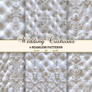 Luxe gewatteerde satijnen textuur, Royal Wedding naadloze patroon JPG, witte verfraaid kussen achtergrond, bruiloft plakboek papier downloaden