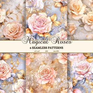 Nahtlose rosa Rosenmuster, digitales Papier für Hochzeitseinladungen, königliche sich wiederholende Fliesen, magische Aquarell Rosen Scrapbooking