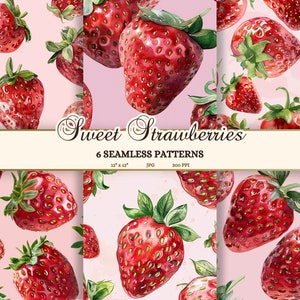 Motivi senza soluzione di continuità di fragole, graziosi motivi senza soluzione di continuità per l'estate, motivi senza soluzione di continuità di frutta vintage JPG, motivo ripetuto di bacche rosa da scaricare