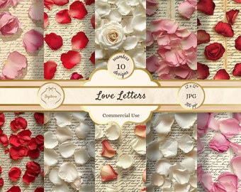 Valentine's Day Junk Journal Paper Printable, Seamless Pattern Rose Petals, Romantic Digital Paper,  Antique Victorian Background Texture