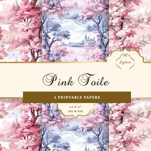 Papier imprimable toile rose, papier peint toile paysage rococo imprimable, toile scrapbooking papier JPG, vintage Junk Journal papier à télécharger