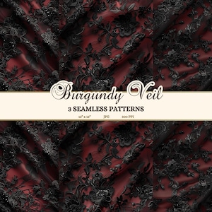 Texture di pizzo bordeaux di lusso da scaricare in formato JPG, elegante motivo senza cuciture marrone, set di barocchi invernali, carta da giornale spazzatura rosso vino reale stampabile