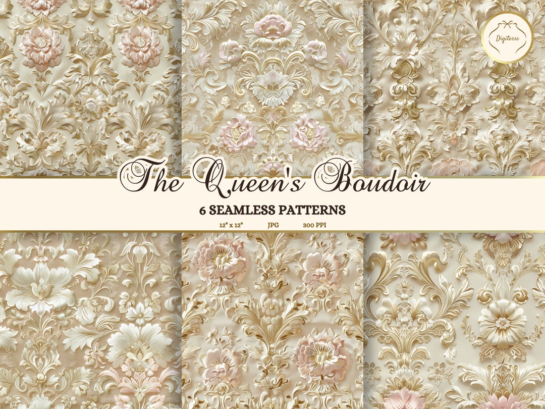 Pimk Rococo Pattern Pink Rococo Brocade Patterns, Elegant Floral Damask Lace (JPG Digital ...
