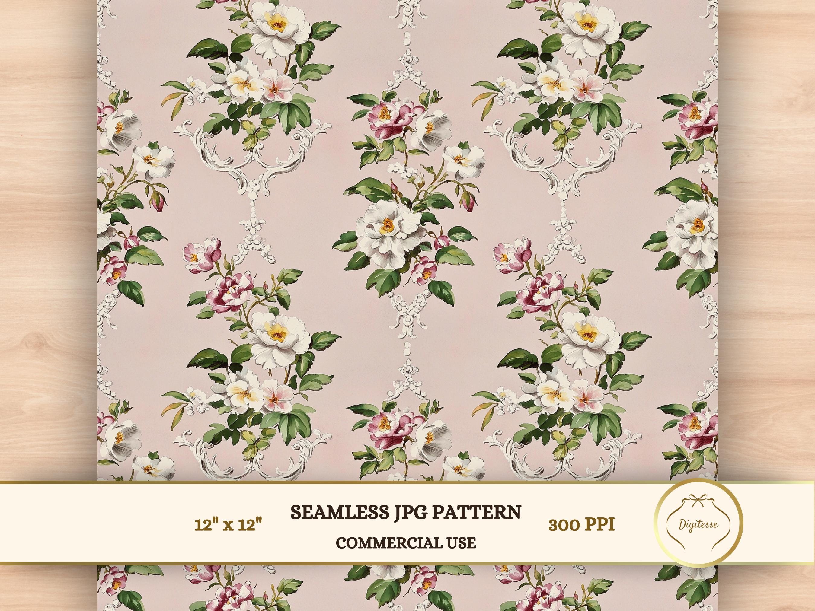 Pink Floral Shabby Chic Digital Paper: Cottagecore Seamless Patterns ...