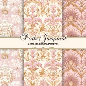 Rosa Jacquard Digitales Papier, Nahtlose Muster Rosa Damast, Ästhetischer König Brokat Rosa, Scrapbooking Papier, Valentinstag Junk Journal
