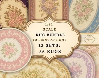Printable Dollhouse Rug Bundle, 1:12 Scale French Rugs, Easy Miniature Project (Instant Download)