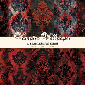 Vampire Damask Wallpaper: Gothic Seamless Patterns (JPG Digital Download)