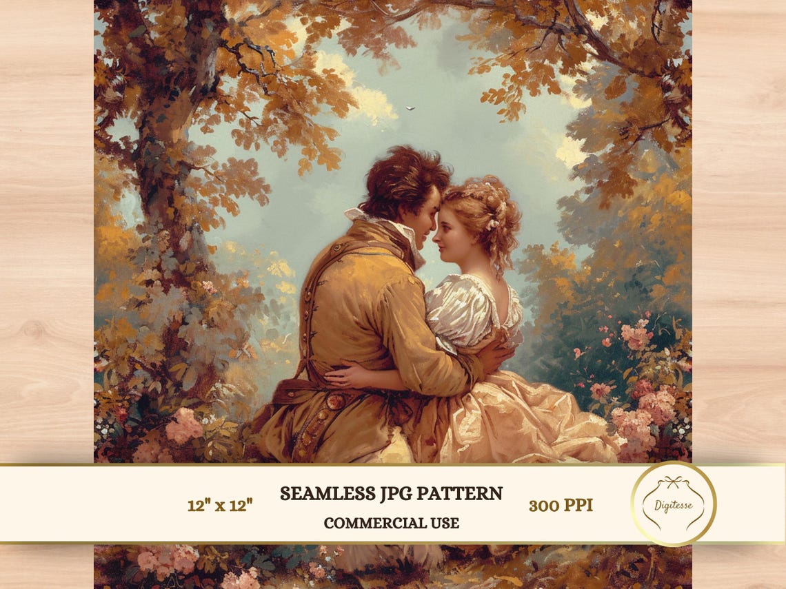 Rococo Couples Watercolor Patterns, Romantic Scrapbook Paper (digital ...
