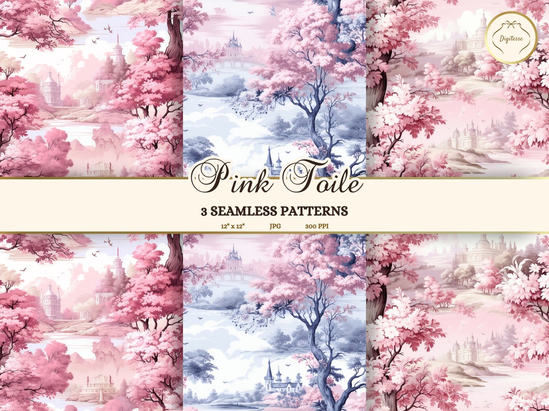 Pink Toile Digital Paper, French Country Rococo Patterns (JPG) - Etsy UK