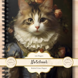 Cat Notebook, Art Cat Print, Cat Notepad, Decorative Notebook, Office Supplies, School Supplies, Gift for Cat Lovers, Rococo Princess Cat