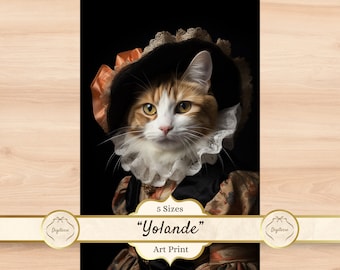 Orange and White Cat Painting, Orange Tabby Cat Art, Housewarming Gift for Cat Lover, Costumed Cat Rococo Art Print, Historical Cat Portrait