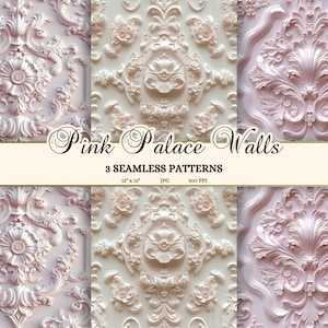 Rosa Rokoko Musterdesign, Marie Antoinette Junk Journal Papier, Valentinstag Scrapbook Printable, Barock Puppenhaus Tapete JPG