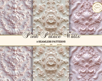 Pink Rococo Seamless Pattern, Marie Antoinette Junk Journal Paper, Valentine's Day Scrapbook Printable, Baroque Dollhouse Wallpaper JPG