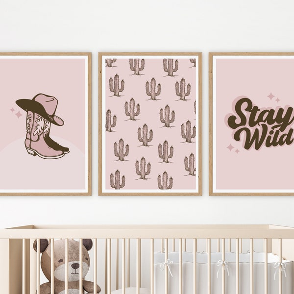 Western Boho Set of 3 Printable, Cowgirl Nursery Prints, Stay Wild, Wild Child Prints, Nursery Room, Little Girls