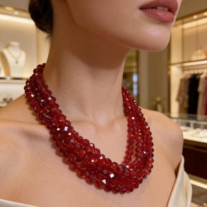 COPPOLA E TOPPO 1960s Ruby Red Crystals Multi-strand Torsade Necklace