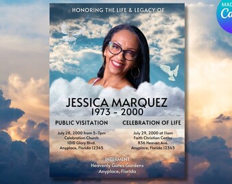 Memorial Funeral Announcement, Funeral Flyer Announcement, Memorial Service, Funeral Program, Instagram Memorial Flyer