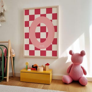 Impressão de nome inicial personalizada, pôster xadrez personalizado, decoração de quarto de bebê, presentes para meninos, arte de parede para berçário - download digital