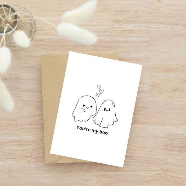 You're my boo printable card, Blank card for significant other, Minimalistic printable card with black line art, Cute ghost card