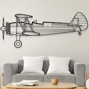 Stearman 75 Airplane Silhouette Metal Wall Art, Plane Silhouette Wall Decor, Custom Aircraft Wall Art, Metal Wall Decor, Gift for Him