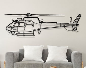 Decorazione murale in metallo con elicottero Airbus H125E: silhouette di aereo