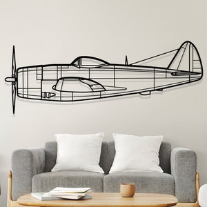 P-47D vliegtuig silhouet metalen muur kunst, vliegtuig silhouet muur decor, aangepaste vliegtuig kunst aan de muur, metalen wand decor, decor van het huis, kantoor decor